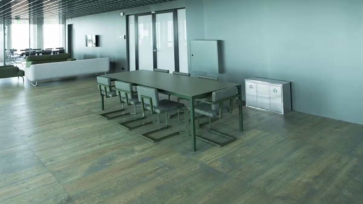 Groene houten vloer in Sony kantoor  A'dam Toren